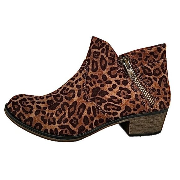 SUN STONE ABBY Women's Heel Boot Double Zip Booties Brown/Black Leopard Print - Picture 3 of 8